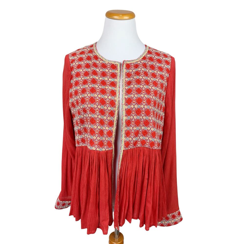 Seen Worn Kept Anthropologie Peplum Jacket Boho Red Embroidered Women's 10
